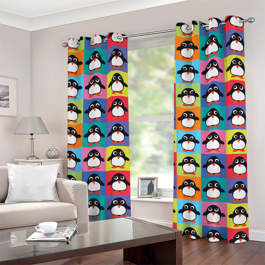 Cute Colorful Penguin Pattern Print Grommet Curtains