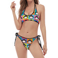 Cute Colorful Penguin Pattern Print Halter Scoop Tie Side Bikini