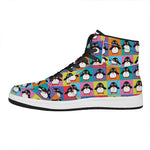 Cute Colorful Penguin Pattern Print High Top Leather Sneakers