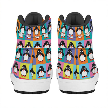 Cute Colorful Penguin Pattern Print High Top Leather Sneakers