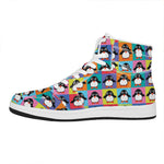 Cute Colorful Penguin Pattern Print High Top Leather Sneakers