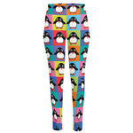 Cute Colorful Penguin Pattern Print High-Waisted Pocket Leggings