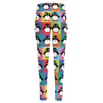 Cute Colorful Penguin Pattern Print High-Waisted Pocket Leggings