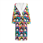 Cute Colorful Penguin Pattern Print Hooded Bathrobe