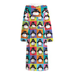 Cute Colorful Penguin Pattern Print Hooded Bathrobe