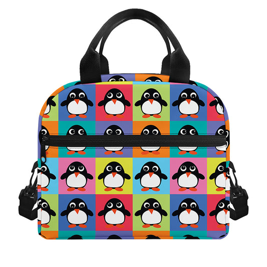 Cute Colorful Penguin Pattern Print Insulated Lunch Bag