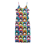 Cute Colorful Penguin Pattern Print Jersey Midi Cami Dress