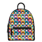 Cute Colorful Penguin Pattern Print Leather Backpack