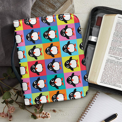 Cute Colorful Penguin Pattern Print Leather Bible Cover