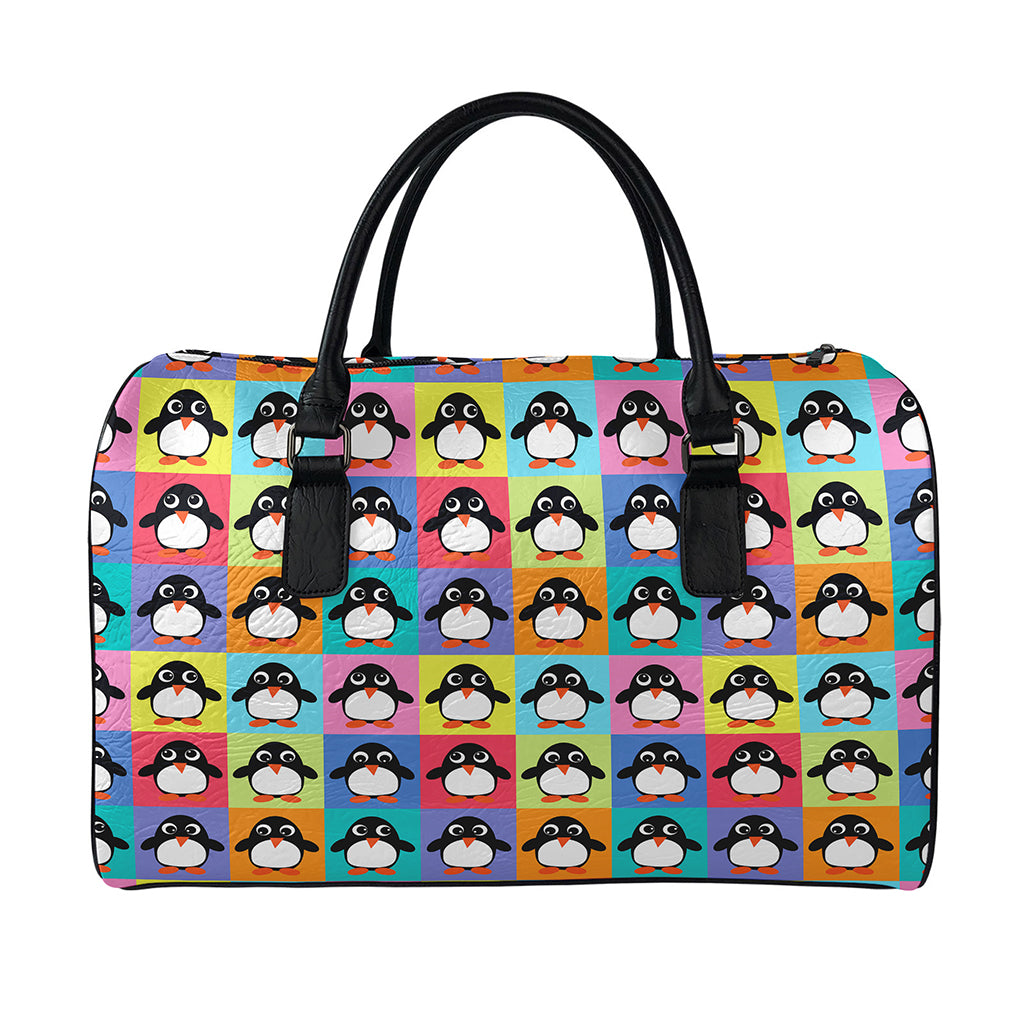 Cute Colorful Penguin Pattern Print Leather Duffle Bag