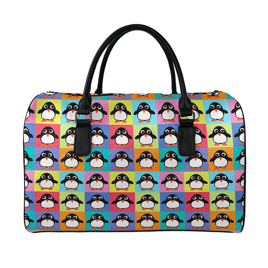 Cute Colorful Penguin Pattern Print Leather Duffle Bag