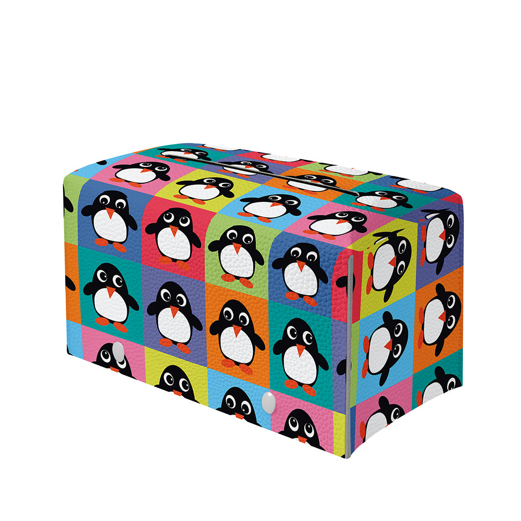 Cute Colorful Penguin Pattern Print Leather Tissue Box Cover