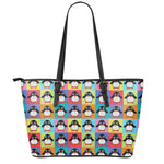 Cute Colorful Penguin Pattern Print Leather Tote Bag