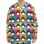 Cute Colorful Penguin Pattern Print Long Sleeve Baseball Jersey