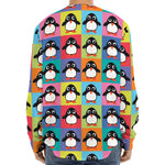 Cute Colorful Penguin Pattern Print Long Sleeve Baseball Jersey