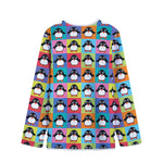 Cute Colorful Penguin Pattern Print Long Sleeve Short Coat
