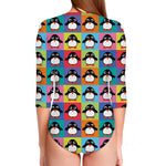 Cute Colorful Penguin Pattern Print Long Sleeve Swimsuit