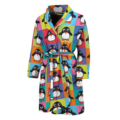 Cute Colorful Penguin Pattern Print Men's Bathrobe