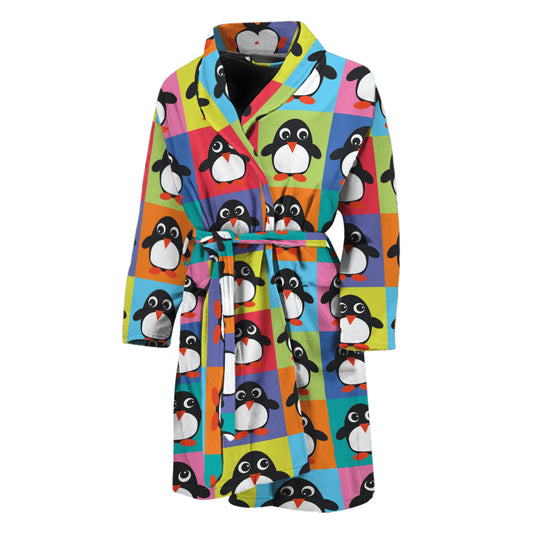 Cute Colorful Penguin Pattern Print Men's Bathrobe