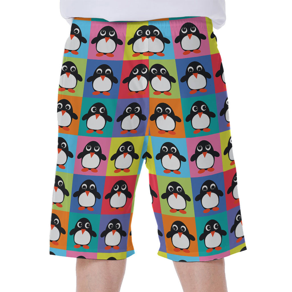 Cute Colorful Penguin Pattern Print Men's Beach Shorts