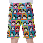 Cute Colorful Penguin Pattern Print Men's Beach Shorts