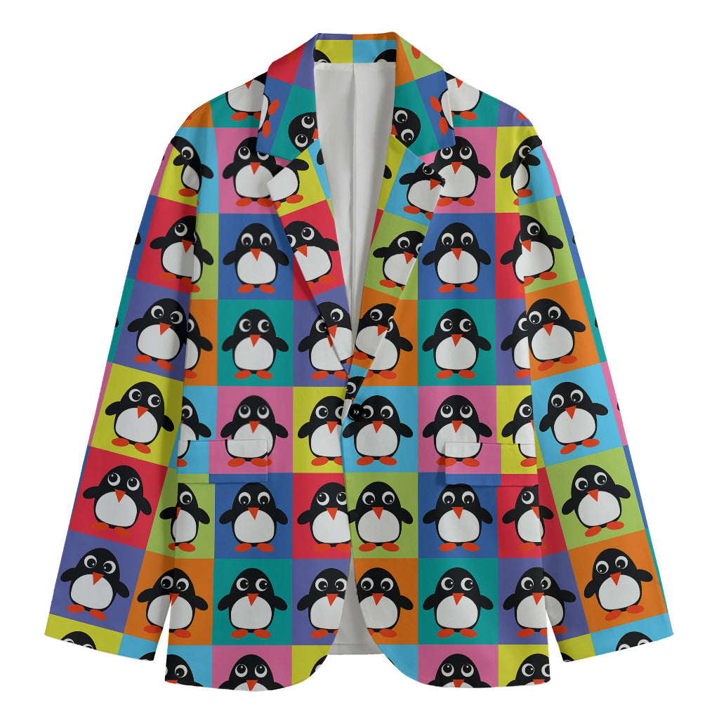 Cute Colorful Penguin Pattern Print Men's Cotton Blazer
