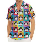 Cute Colorful Penguin Pattern Print Men's Deep V-Neck Shirt