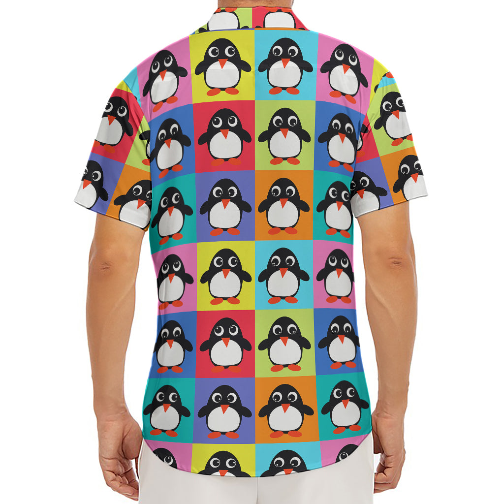 Cute Colorful Penguin Pattern Print Men's Deep V-Neck Shirt