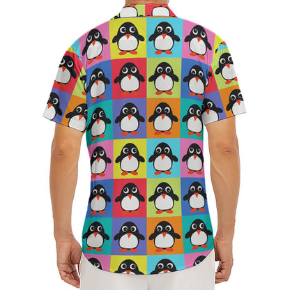Cute Colorful Penguin Pattern Print Men's Deep V-Neck Shirt