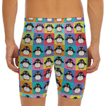 Cute Colorful Penguin Pattern Print Men's Long Boxer Briefs