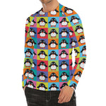 Cute Colorful Penguin Pattern Print Men's Long Sleeve Rash Guard