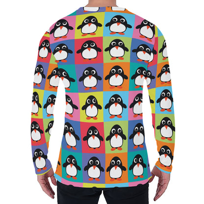 Cute Colorful Penguin Pattern Print Men's Long Sleeve T-Shirt
