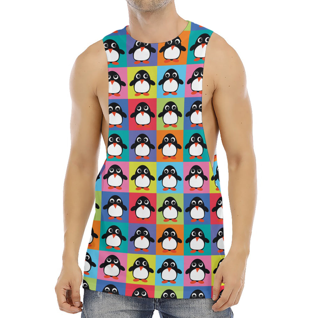 Cute Colorful Penguin Pattern Print Men's Muscle Tank Top