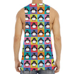 Cute Colorful Penguin Pattern Print Men's Muscle Tank Top