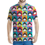 Cute Colorful Penguin Pattern Print Men's Polo Shirt