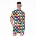 Cute Colorful Penguin Pattern Print Men's Rompers