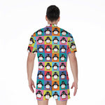 Cute Colorful Penguin Pattern Print Men's Rompers