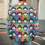 Cute Colorful Penguin Pattern Print Men's Shirt Jacket