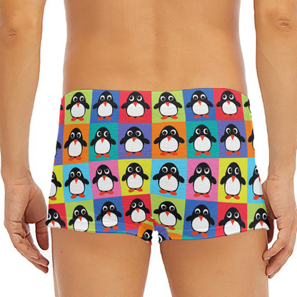 Cute Colorful Penguin Pattern Print Men's Short Boxer Briefs