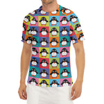 Cute Colorful Penguin Pattern Print Men's Short Sleeve Rash Guard
