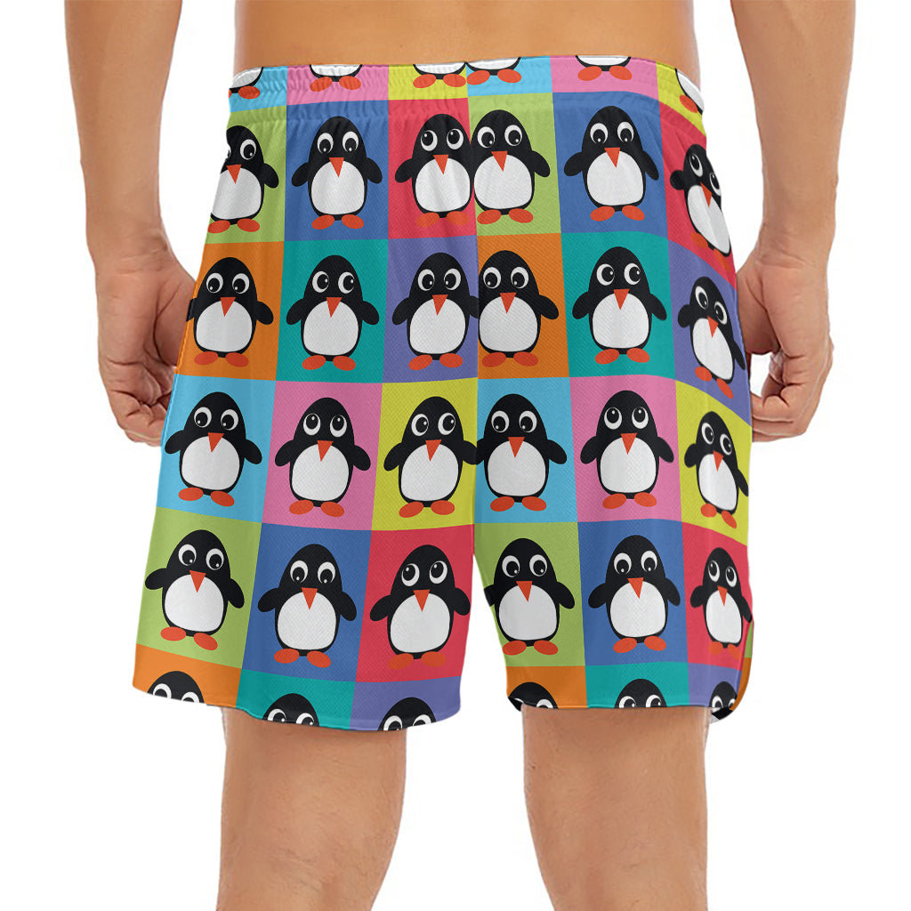 Cute Colorful Penguin Pattern Print Men's Split Running Shorts