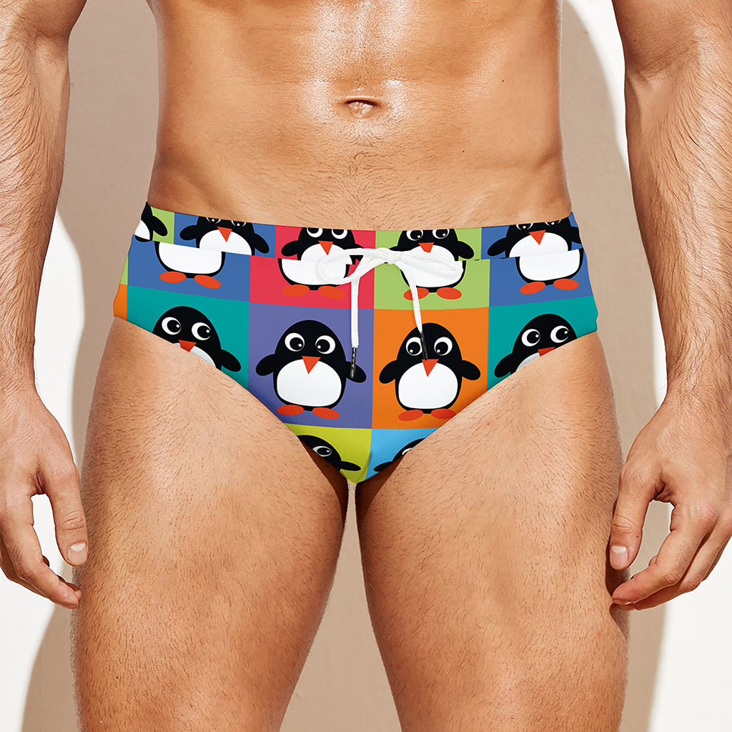 Cute Colorful Penguin Pattern Print Men's Swim Briefs