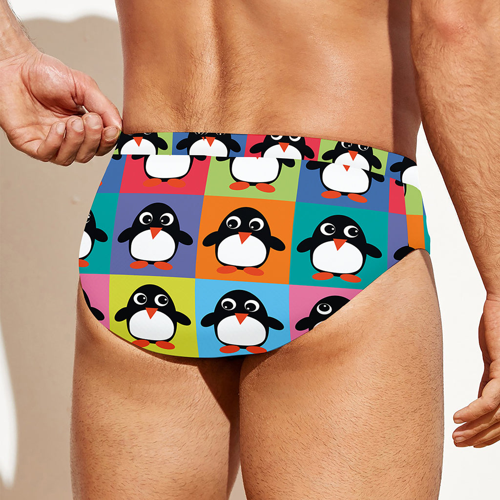 Cute Colorful Penguin Pattern Print Men's Swim Briefs