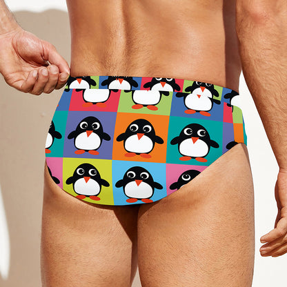 Cute Colorful Penguin Pattern Print Men's Swim Briefs