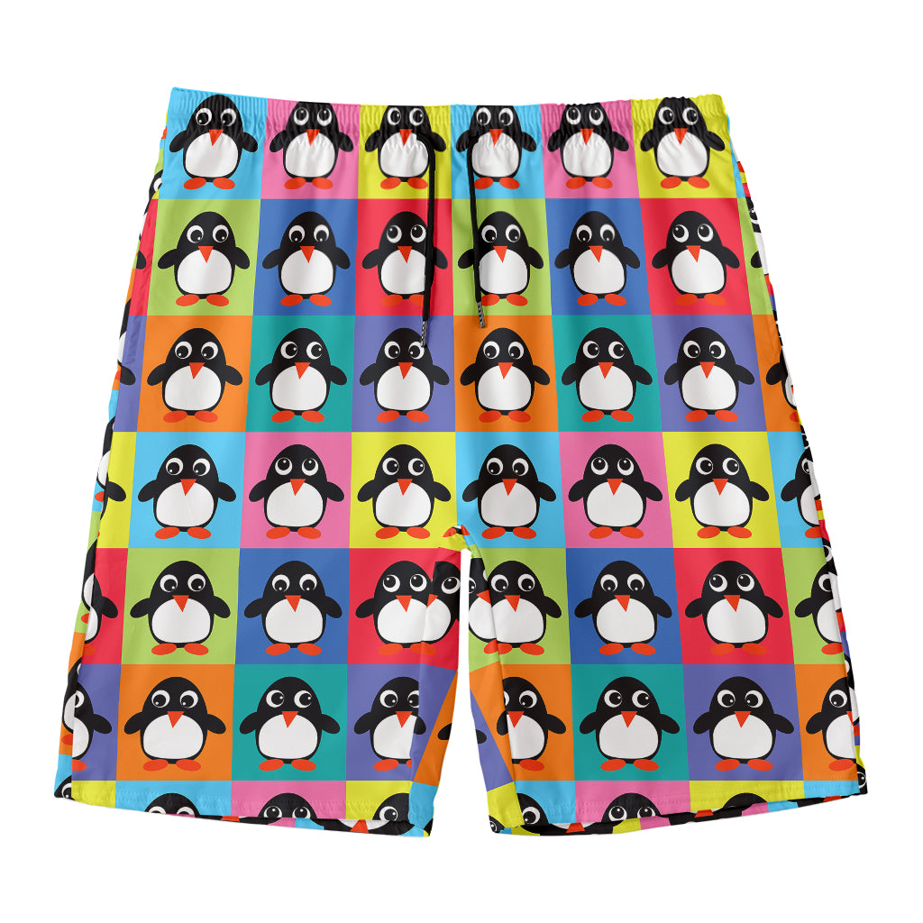 Cute Colorful Penguin Pattern Print Men's Swim Trunks