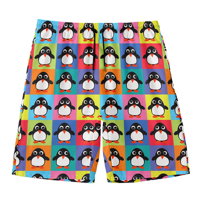 Cute Colorful Penguin Pattern Print Men's Swim Trunks