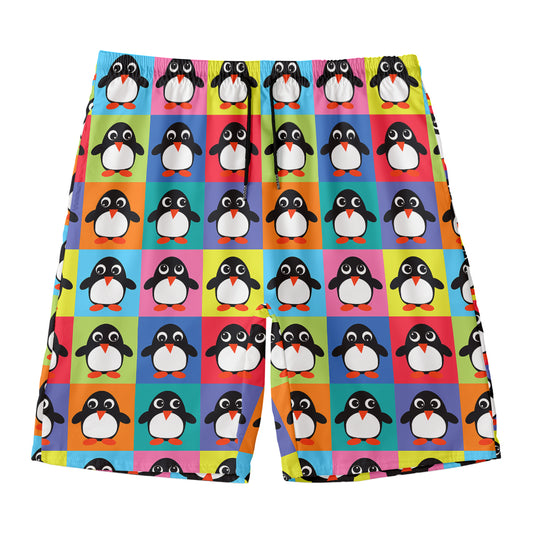 Cute Colorful Penguin Pattern Print Men's Swim Trunks