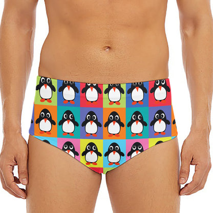 Cute Colorful Penguin Pattern Print Men's Triangle Swim Briefs