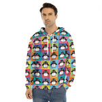 Cute Colorful Penguin Pattern Print Men's Velvet Pullover Hoodie