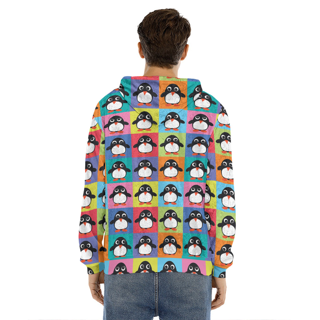Cute Colorful Penguin Pattern Print Men's Velvet Pullover Hoodie